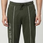 Men's Olive Green Straight Fit Printed Track Pants, Olive, small