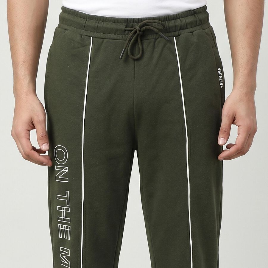 Men's Olive Green Straight Fit Printed Track Pants, Olive, large