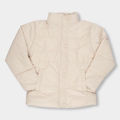 Girls Light Beige High Neck Casual Jacket