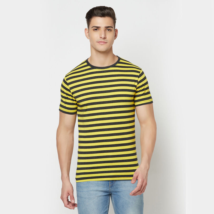 Stripes Round Neck T-Shirt, Yellow, large image number null