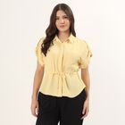 Women's Yellow Half Sleeve Classic Collar Casual Shirt, पीला, small