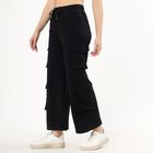 Women's Jet Black Wide-Leg Cargo Track Pants, Black, small image number null