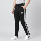 Men's Black Regular Fit Side-Striped Track Pants, Black, small