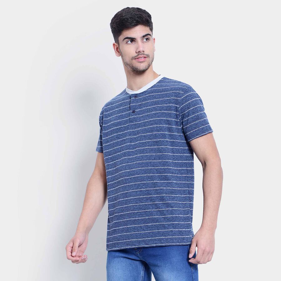 Stripes Henley T-Shirt, Navy Blue, large image number null