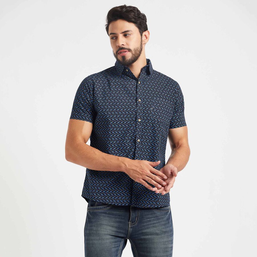 Cotton Printed Casual Shirt, Navy Blue, large image number null