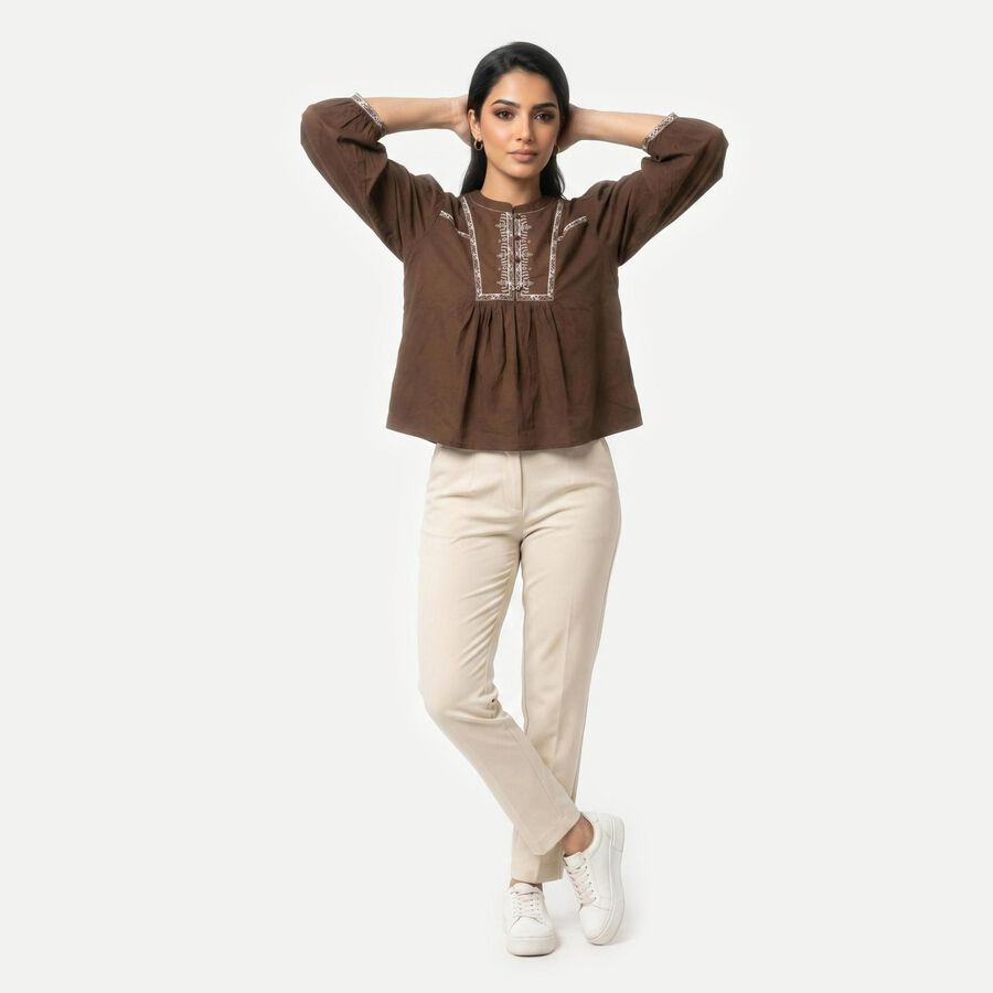 Ladies' Top, भूरा, large