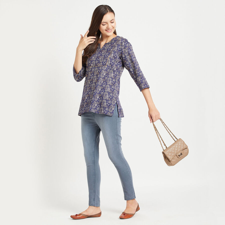 3/4Th Sleeves Straight Kurti, Navy Blue, large image number null