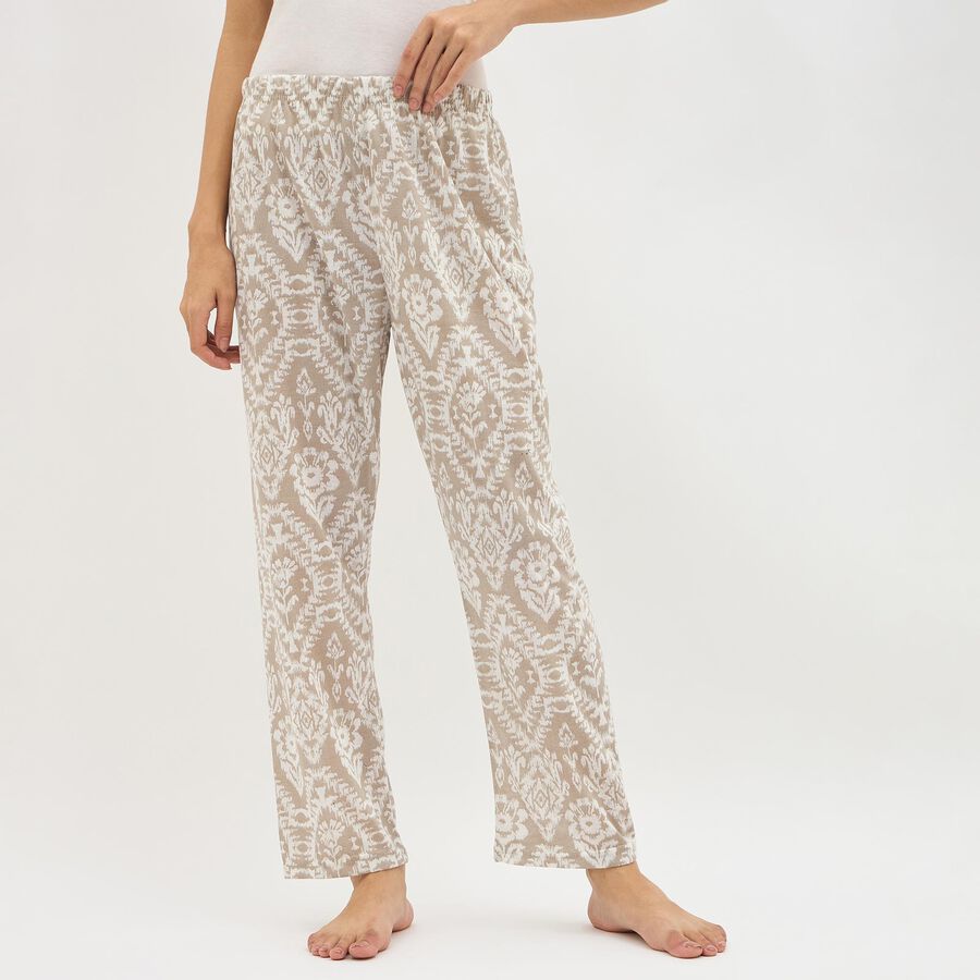 Women's Muted Beige Printed Full-Length Pyjama, Light Grey, large image number null