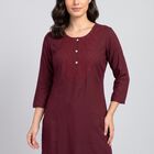 Women's Wine Round Neck Embroidered Kurta, Wine, small