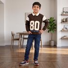 Boys' Brown Polo Neck Graphic Sweatshirt, Brown, small