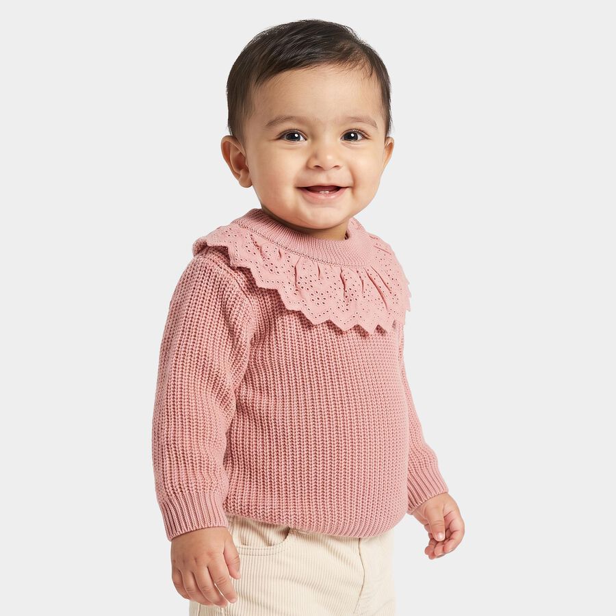 Infants Pink Crew Neck Long Sleeve Pullover, Light Pink, large