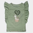 Girls' Mint Green Cotton Round Neck Graphic Print T-Shirt, Light Green, small