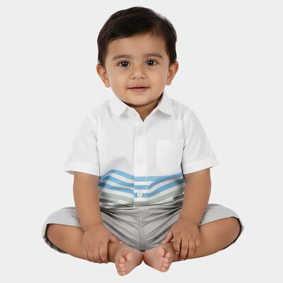 Infants Bright Snow White Cotton Half Sleeve Classic Casual Shirt