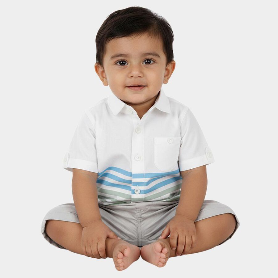 Infants Bright Snow White Cotton Half Sleeve Classic Casual Shirt, White, large image number null