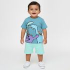 Infants' Blue Cotton Round Neck Printed Baba Suit, Teal Blue, small image number null