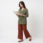 Women's Olive Green V-Neck Printed Kurti, गहरा हरा, small