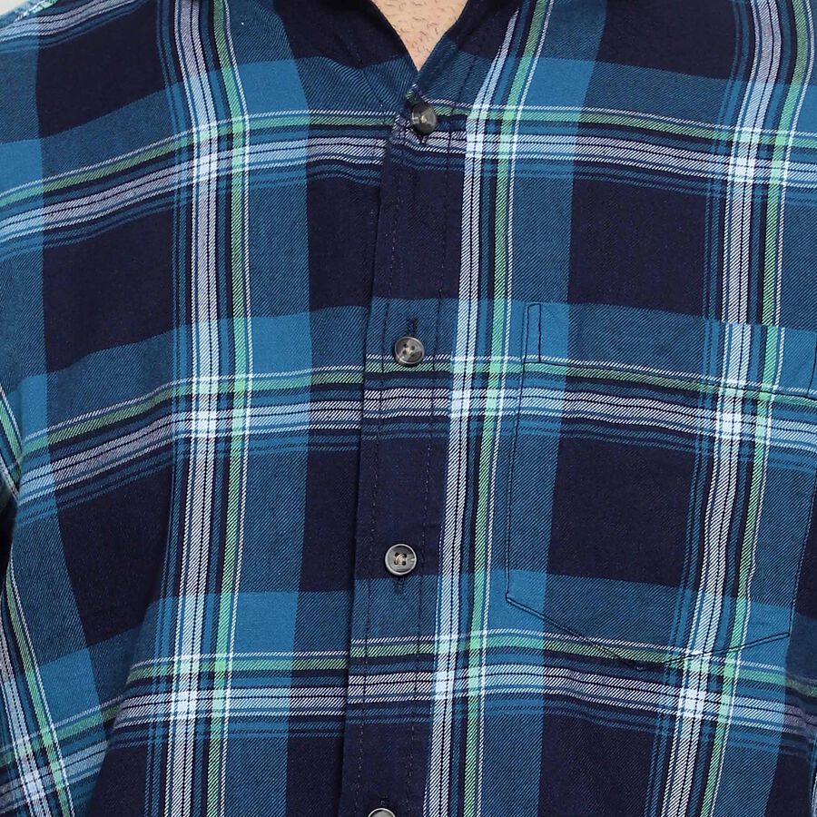 Cotton Checks Casual Shirt, Teal Blue, large image number null
