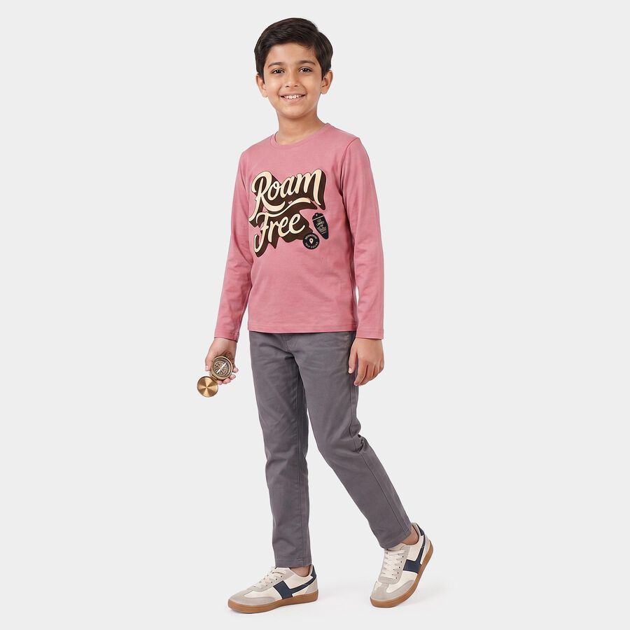 Boys Pink Crew Neck Regular T-Shirt, गुलाबी, large