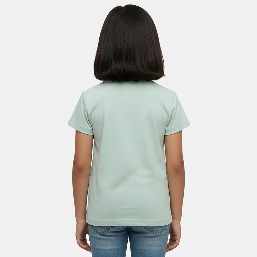 Girls Green Round Neck Casual T-Shirt, हल्का हरा, large