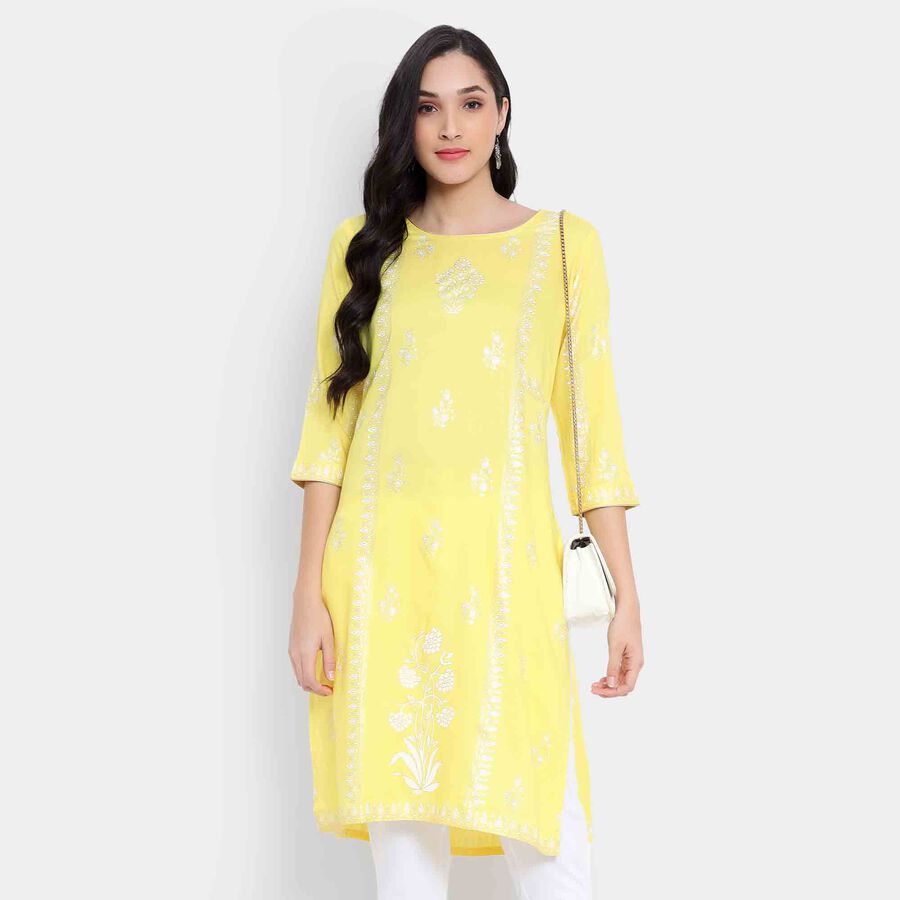 3/4th Sleeves Straight Kurta, Yellow, large image number null