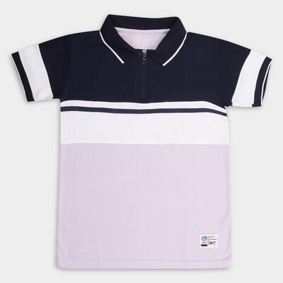 Boys' Light Lilac Collar Half Sleeves T-Shirt