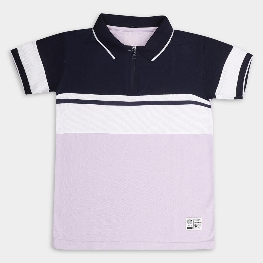 Boys' Light Lilac Collar Half Sleeves T-Shirt, Lilac, large image number null