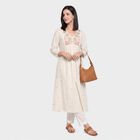 Women's Off White Cotton V-Neck EmbroideOff White Kurta, Off White, small