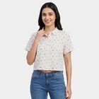 Women's White Classic Collar Tie-Front Casual Shirt, White, small