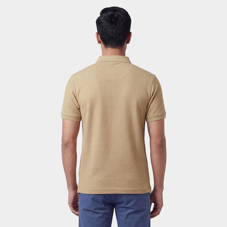 Men's Beige Polo Neck Casual Half Sleeve T-Shirt, Beige, large