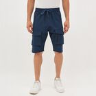 Men's Navy Blue Cargo Style Elastic Waist Jamaican Shorts, Mid Blue, small image number null