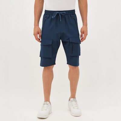 Men's Navy Blue Cargo Style Elastic Waist Jamaican Shorts