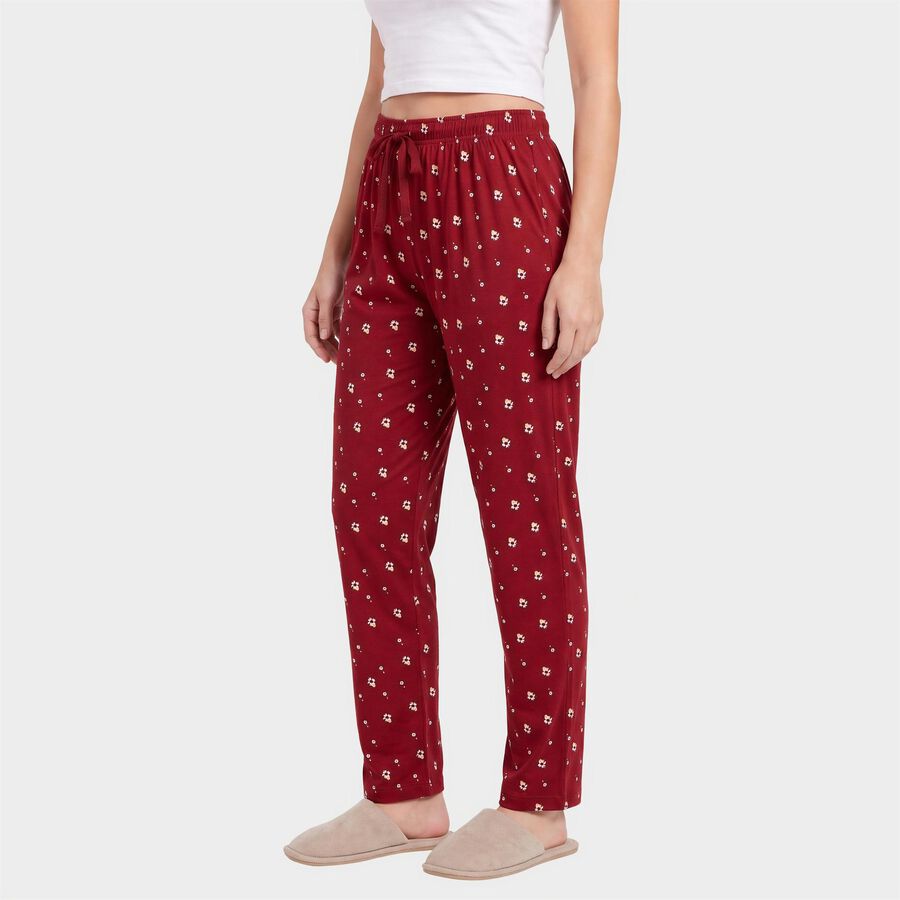 Women's Wine Straight Fit Floral Printed Cotton Blend Pyjama, वाइन, large