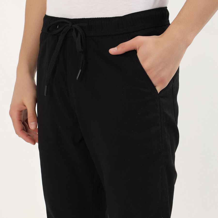 Men's Jet Black Slim Fit Elasticated Casual Trousers, Black, large