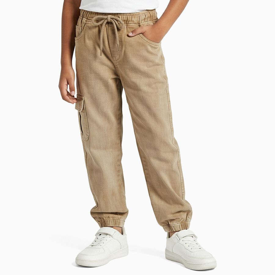 Boys' Khaki Regular Fit Cotton Jeans, Khaki, large