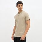 Men's Muted Beige Polo Neck Casual T-Shirt, Beige, small