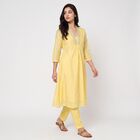 Women's Yellow V-Neck Embellished Kurta, Yellow, small