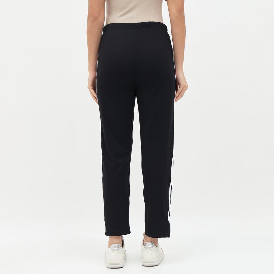 Women's Jet Black Straight-Leg Side-Striped Track Pants, काला, large
