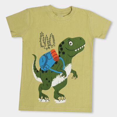 Boys' Olive Cotton Round Neck Casual T-Shirt
