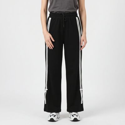 Women's Black Straight Fit Side-Striped Track Pants