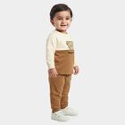 Infants' Beige 100% Cotton Round Neck Graphic Print Baba Suit, Beige, small
