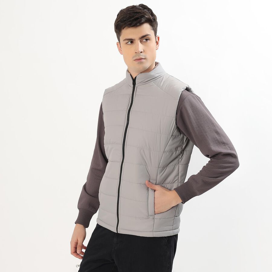 Men's Light Grey High Neck Sleeveless Jacket, Light Grey, large