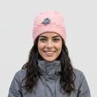 Women's Pink Floral Embellished Beanie Cap, हल्का गुलाबी, small