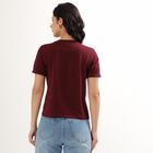 Women's Deep Maroon Round Neck Printed T-Shirt, वाइन, small image number null
