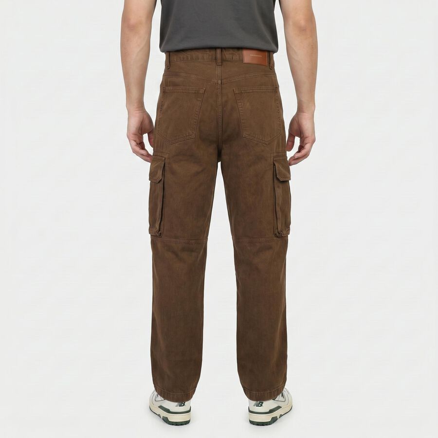 Men's Brown Relaxed Fit Cargo Jeans, Brown, large