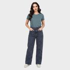 Women's Navy Blue Straight Fit Washed Jeans, हल्का नीला, small