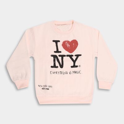 Girls Light Pink Crew Neck Graphic Sweatshirt