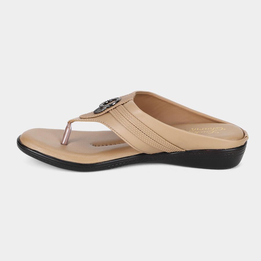 Women's Beige Embellished Thong Sandals, Beige, large