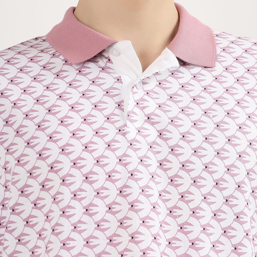 Men's Soft Pink Cotton Polo Collar Casual T-Shirt, Pink, large