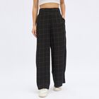 Women's Dark Charcoal Black High-Rise Checked Culottes, Black, small image number null