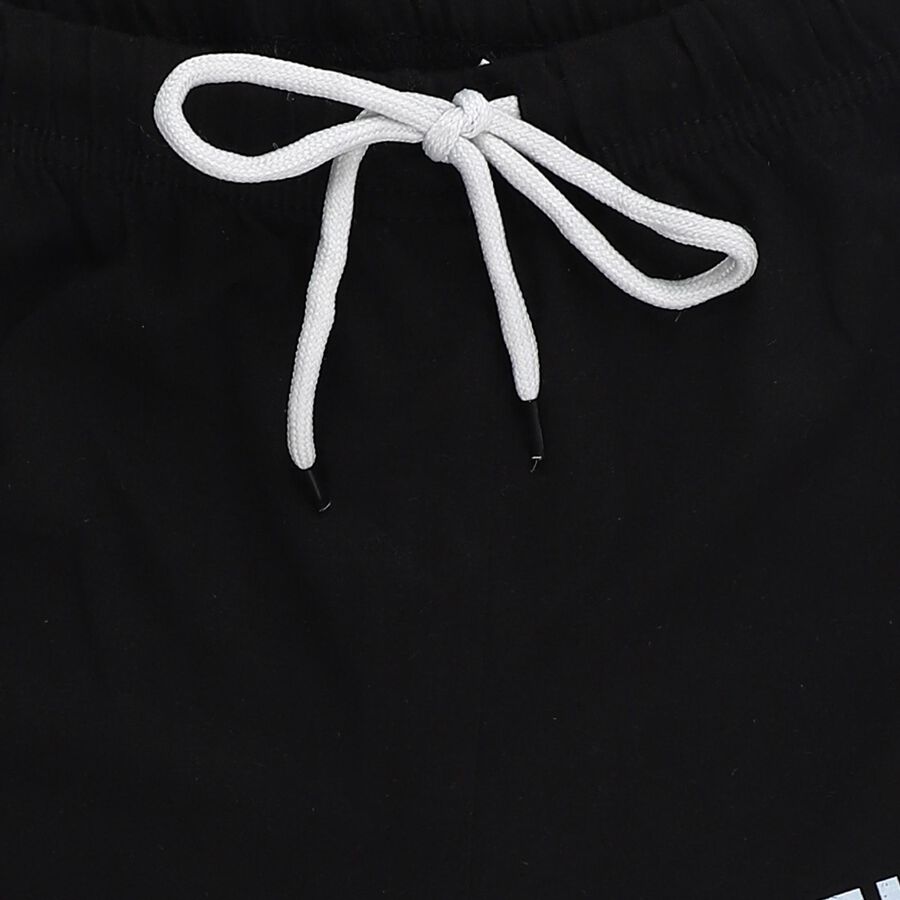 Boys Jet Black Graphic Printed Elastic Waist Bermuda Shorts, Black, large
